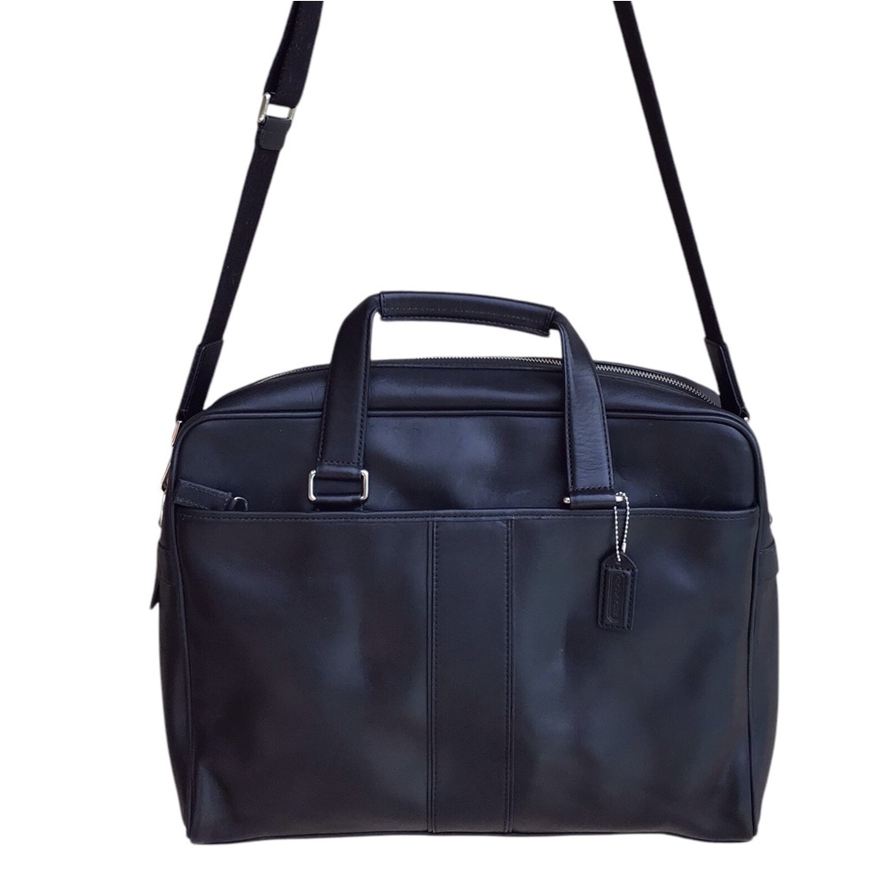Coach Black Leather Briefcase Laptop Business Portfolio Bag